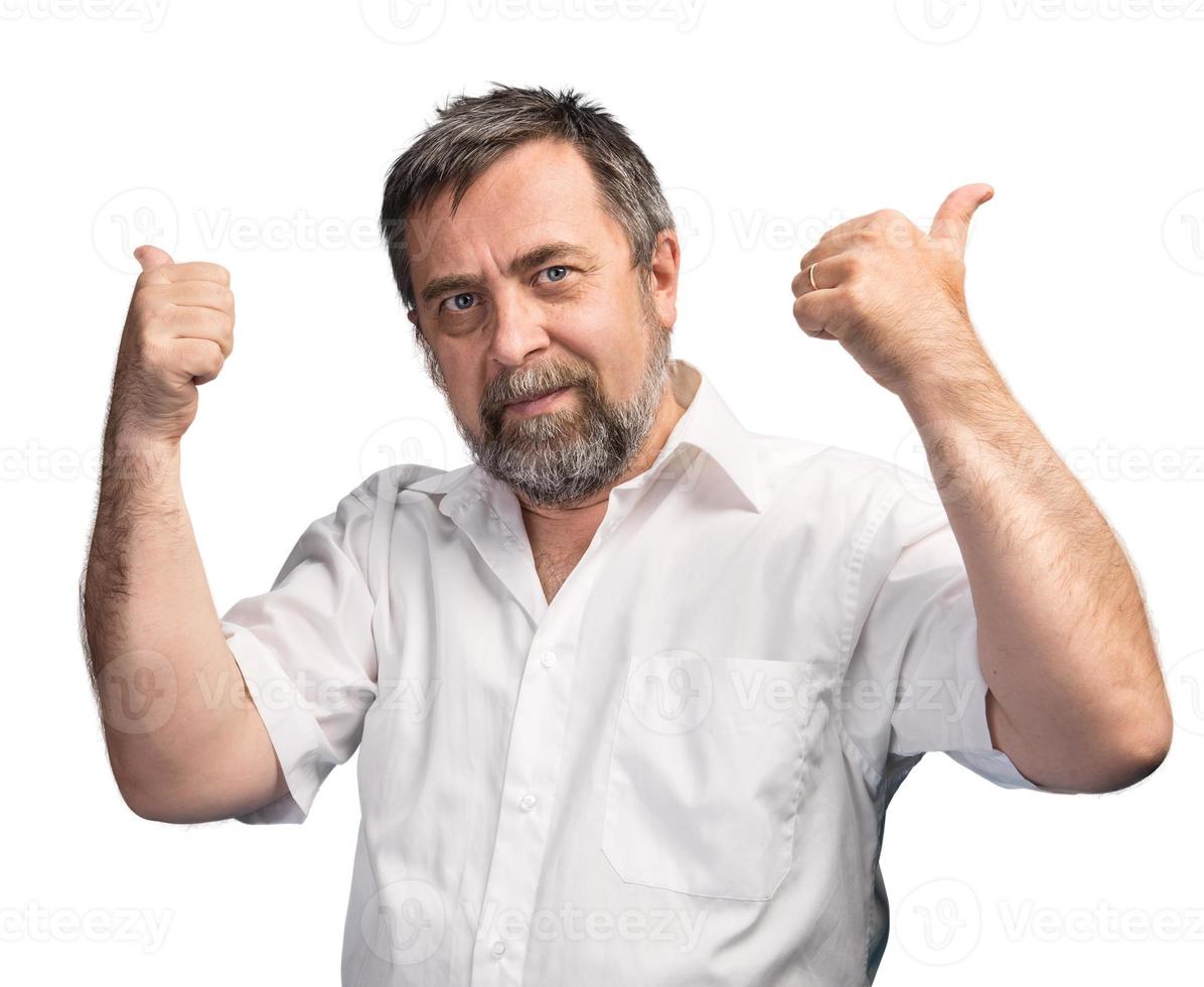 Successful man shows thumbs up photo