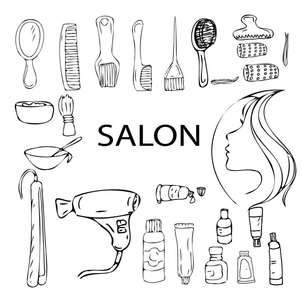 Spa salon illustration of the procedure on the face and body. A set of doodle illustrations beauty salon. vector