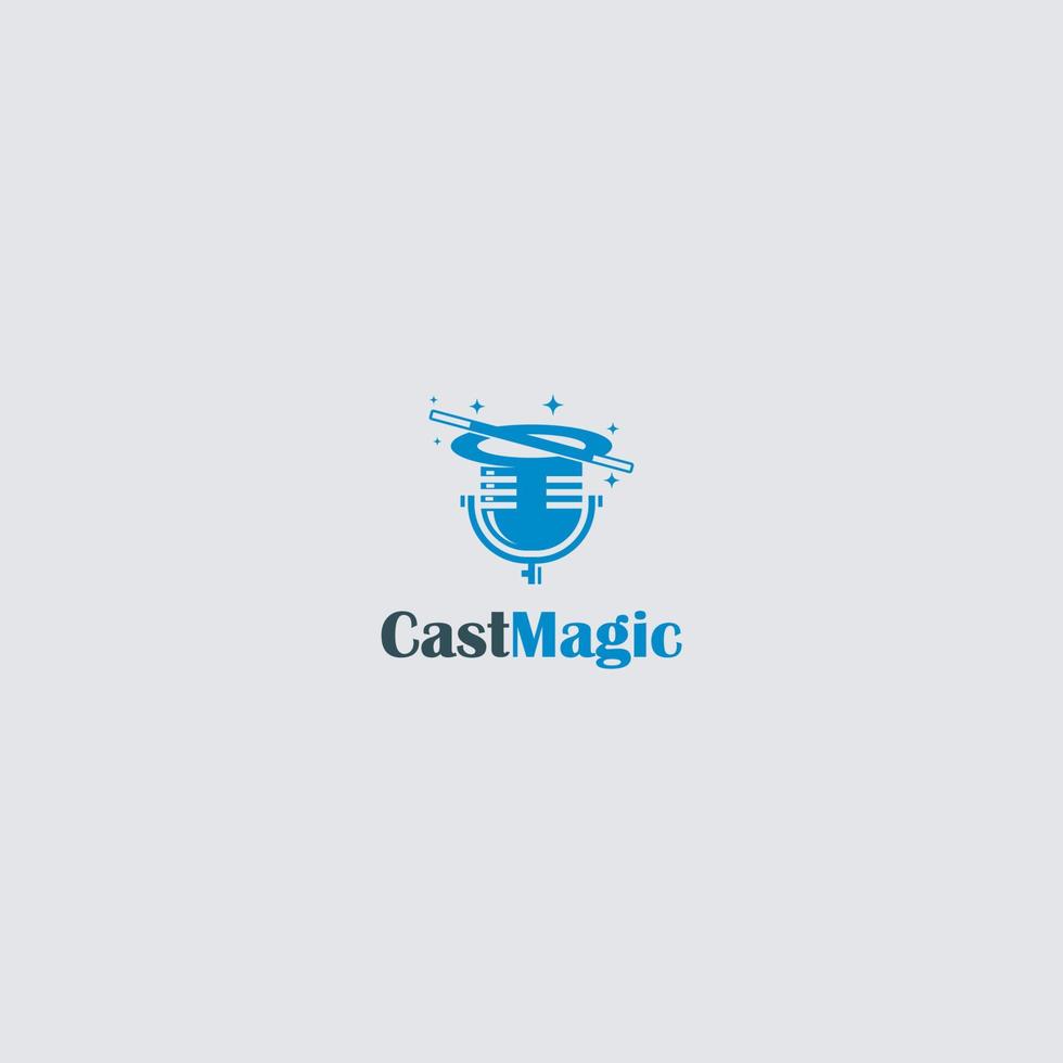 illustration podcast audience creative logo blue icon vector radio music magic hat microphone design vector graphic star mystic communication