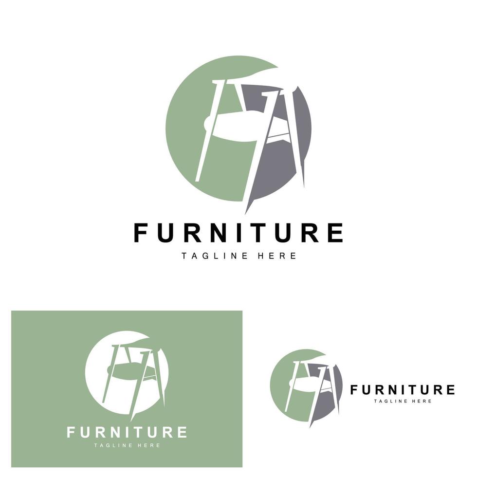 logotipo de muebles, diseño de muebles para el hogar, ilustración del icono de la habitación, mesa, silla, lámpara, marco, reloj, maceta vector