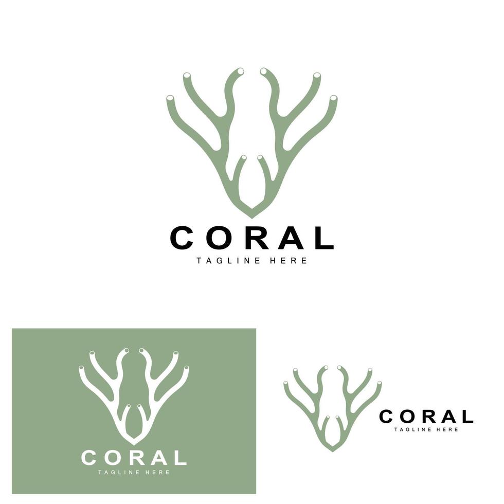 Coral Logo, Sea Plants Place Marine Animals, Ocean Vector, Seaweed Icons vector