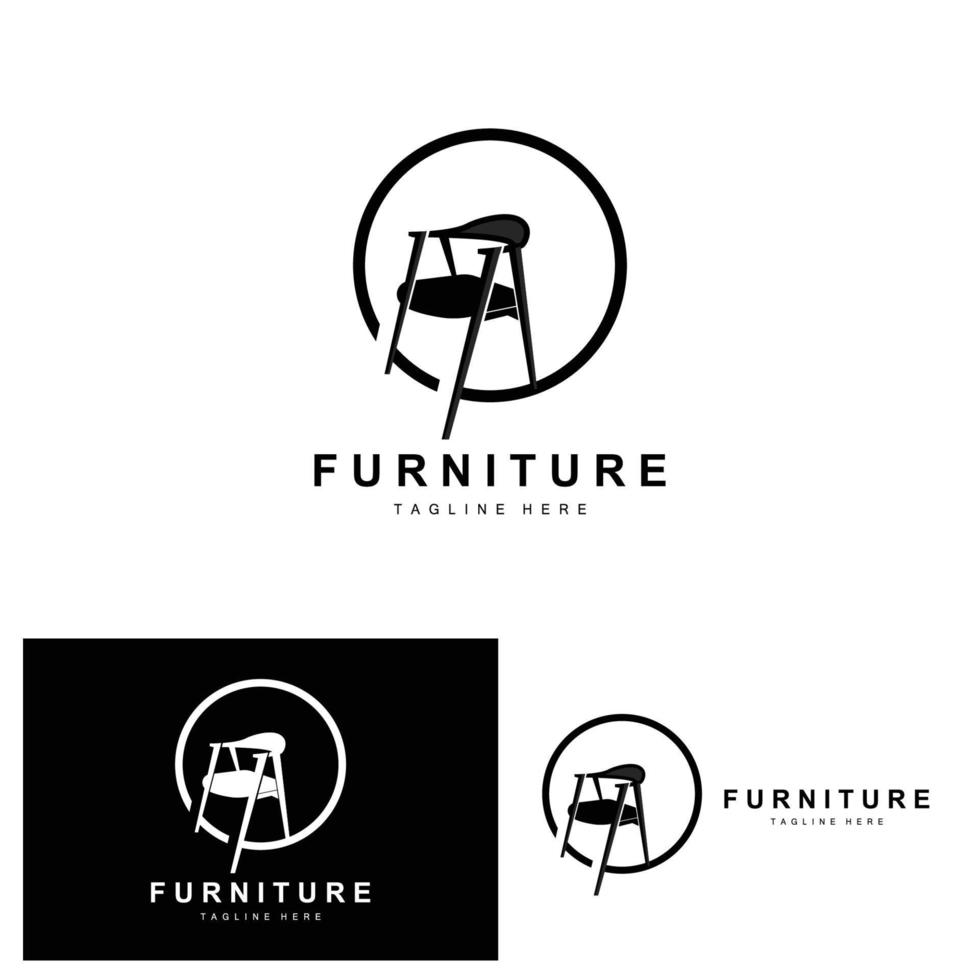 furniture logo, home furnishing design, room icon illustration, table, chair, lamp, frame, clock, flower pot vector