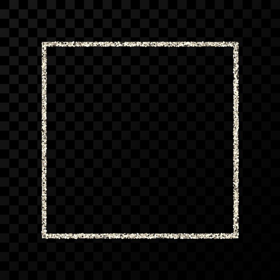 Silver glitter frame. Square frame with shiny sparkles. Vector illustration