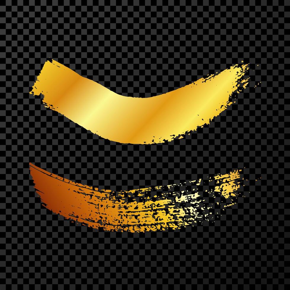 Gold grunge brush strokes. Two painted wavy ink stripes. Ink spot isolated. Vector illustration