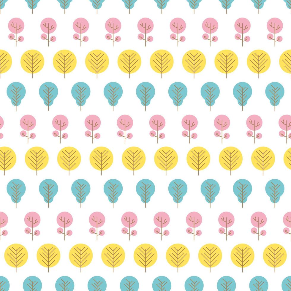 Seamless pattern with colored trees on white background. Vector illustration.
