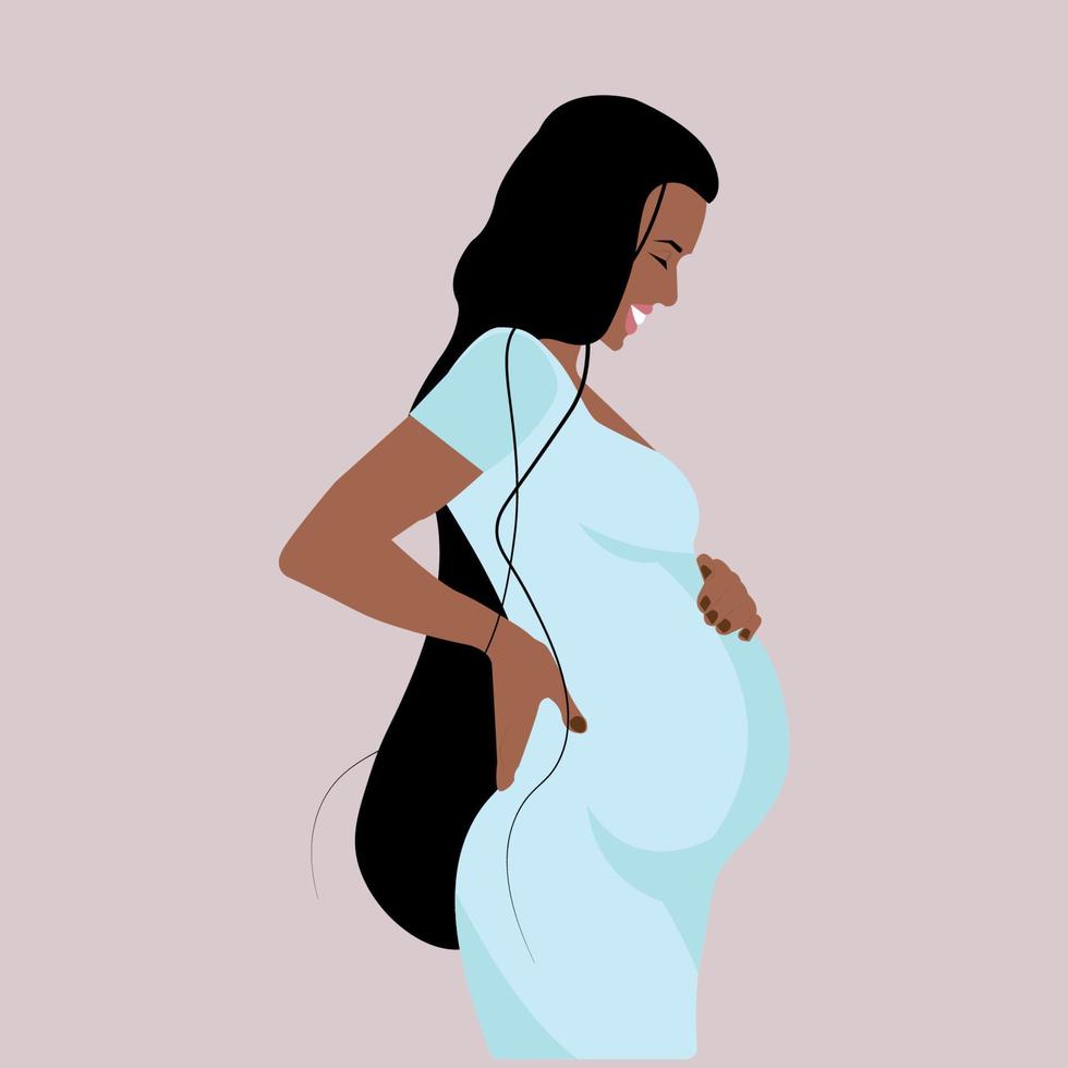 happy pregnant black woman vector