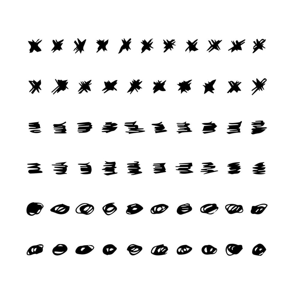 Set of doodle style various marker borders and strokes. Black hand drawn design elements on white background. Vector illustration