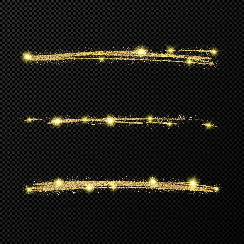 ondas brillantes de confeti brillante abstracto. conjunto de tres pinceladas doradas dibujadas a mano. ilustración vectorial vector