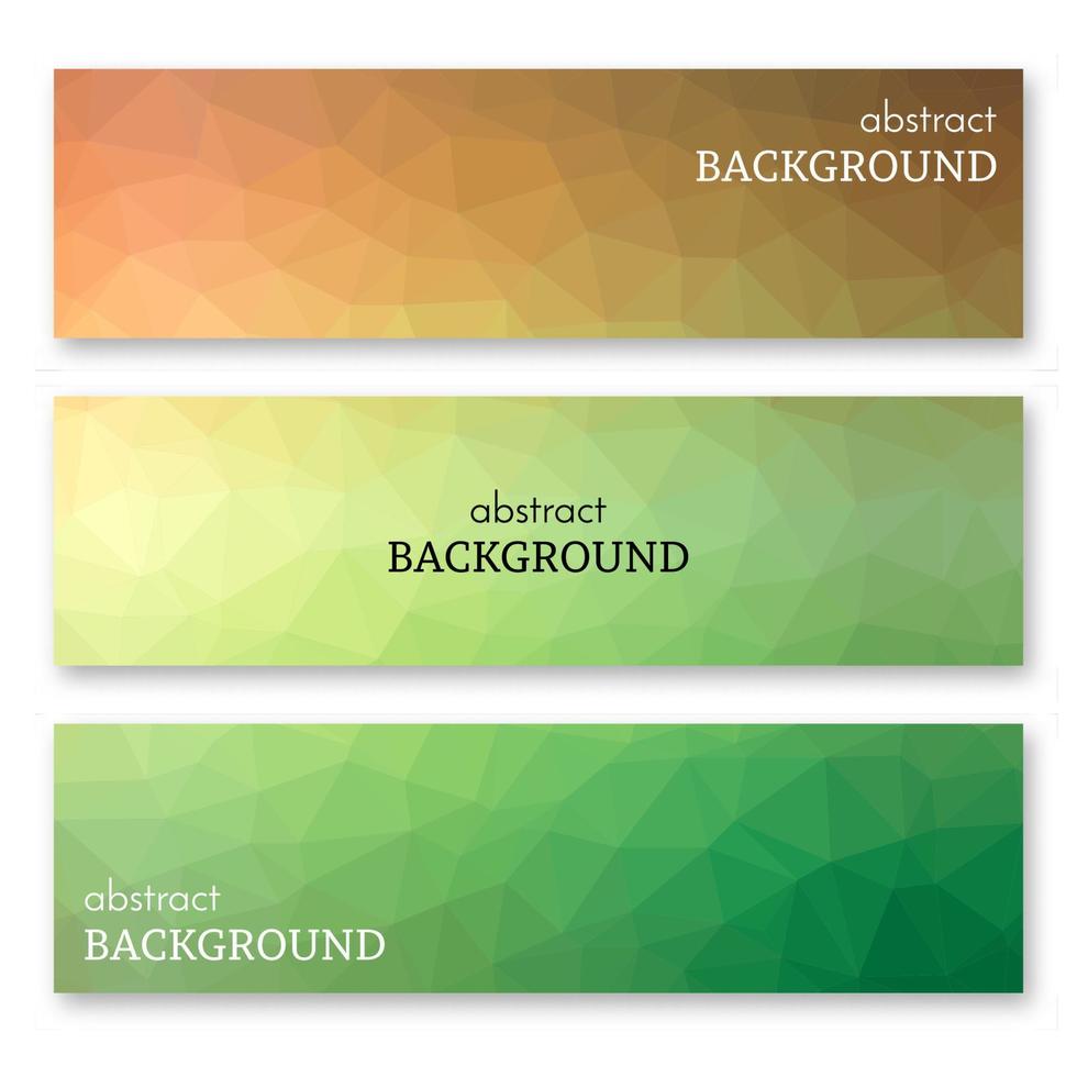 Set of three multi colored banners in low poly art style. Background with place for your text. Vector illustration