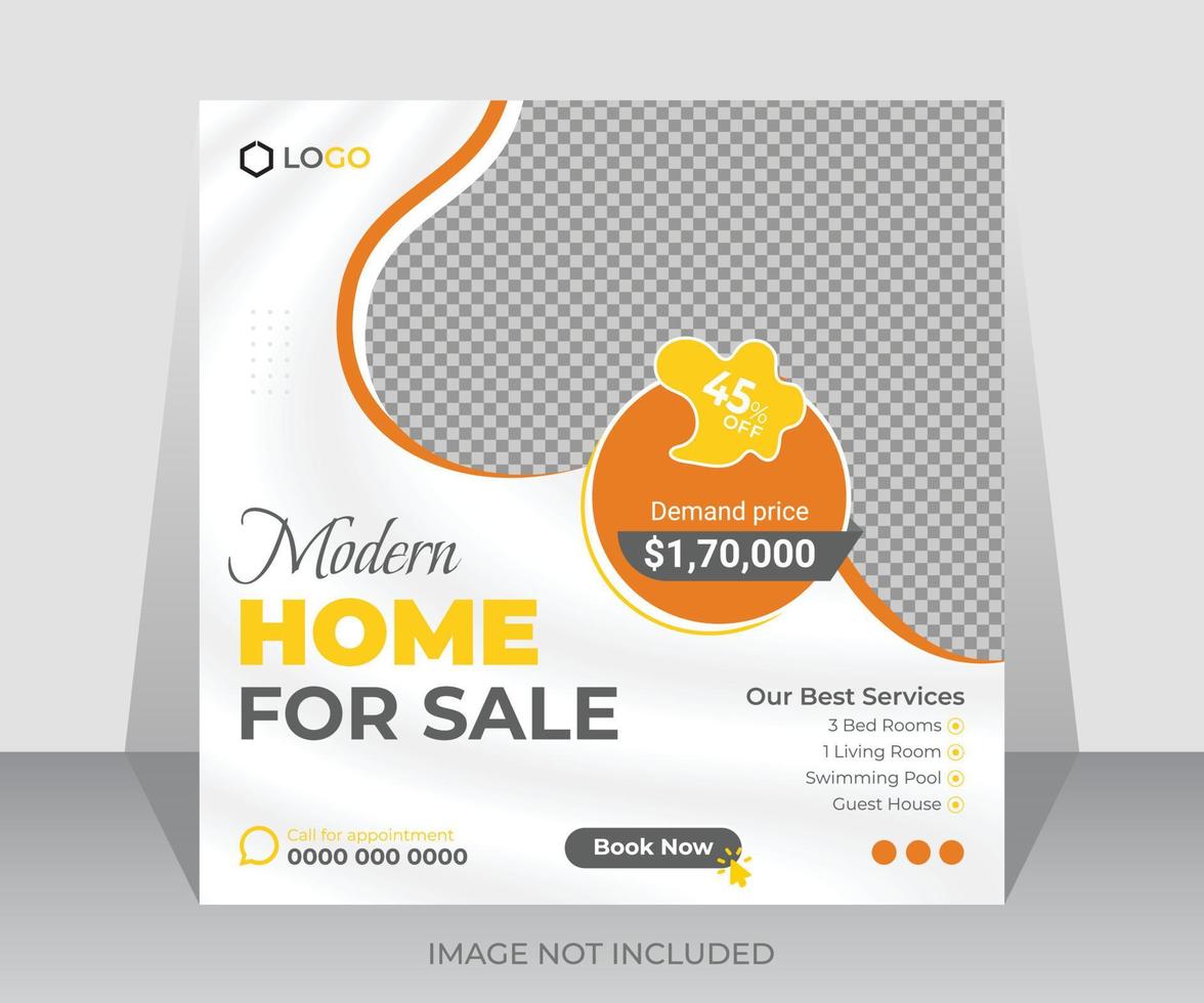 Real estate modern home for sale social media banner post template design vector