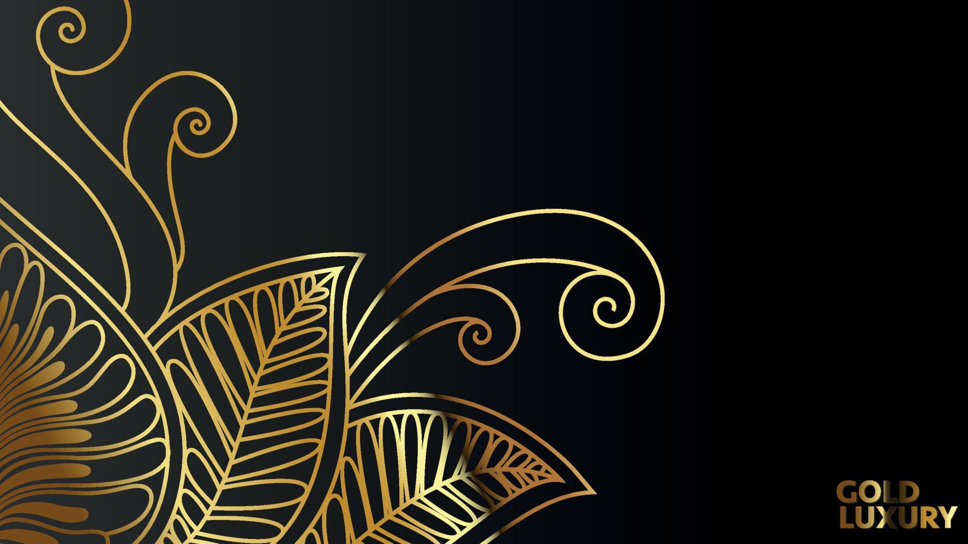 Luxury gold wallpaper. Black and golden background. Tropical leaves