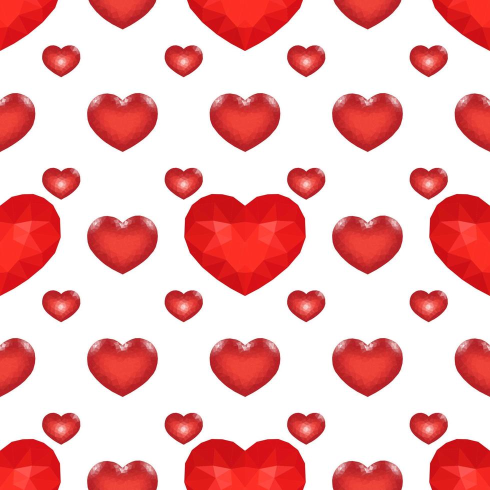 Seamless Pattern with Red Low Poly Heart. Symbol of Love. Vector illustration