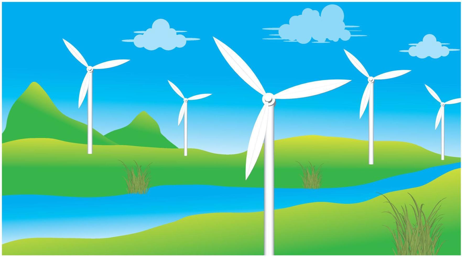 wind turbines in the meadow vector