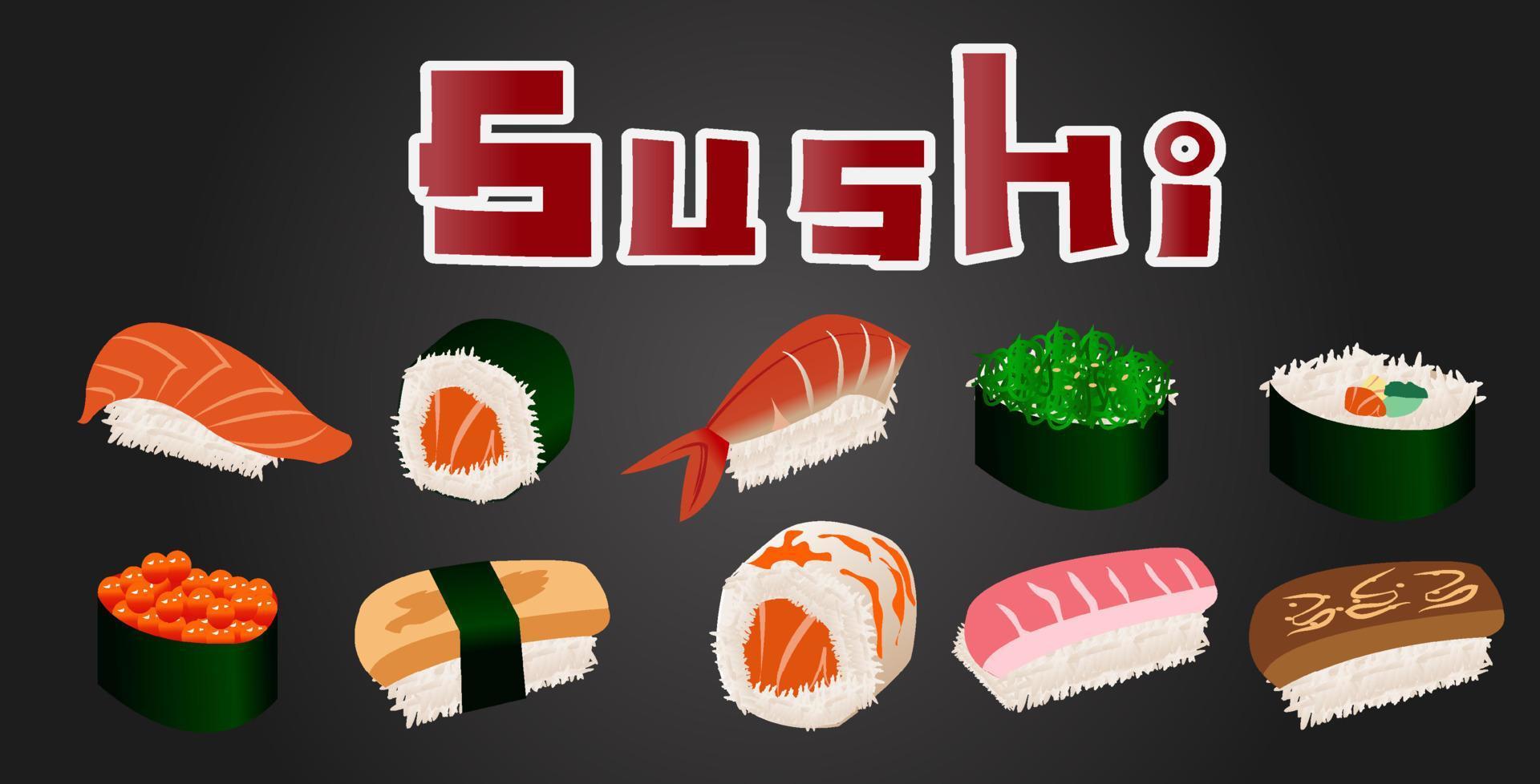 set sushi delicious japan vector