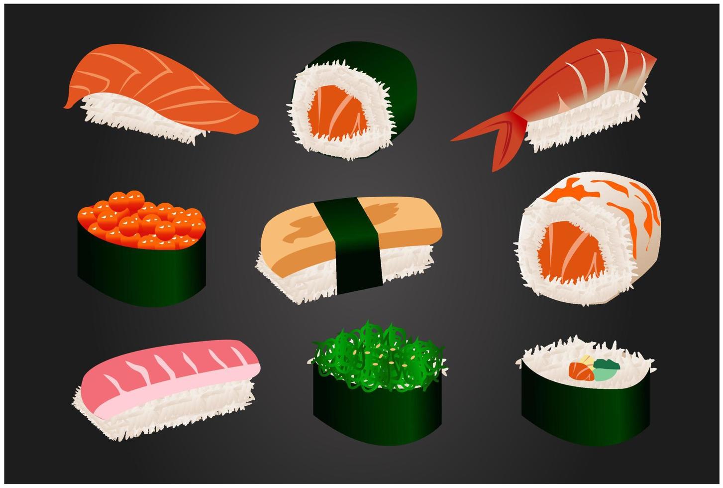 establecer sushi delicioso japón vector