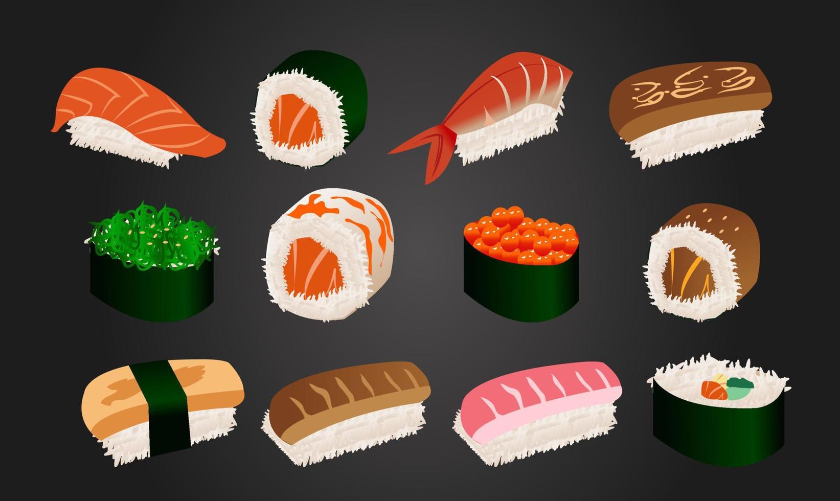 establecer sushi delicioso japón vector