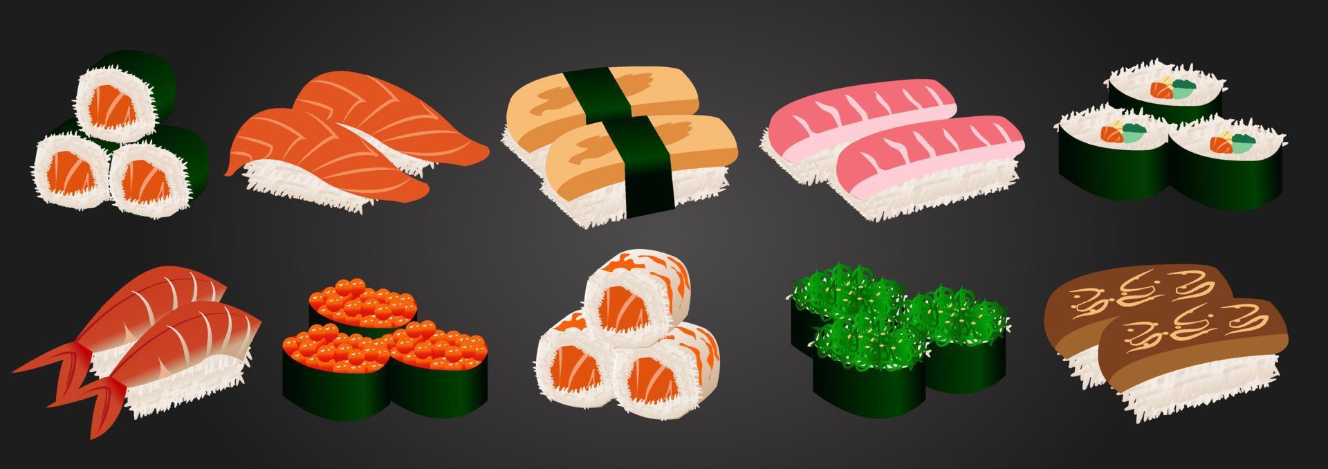 set sushi delicious japan vector