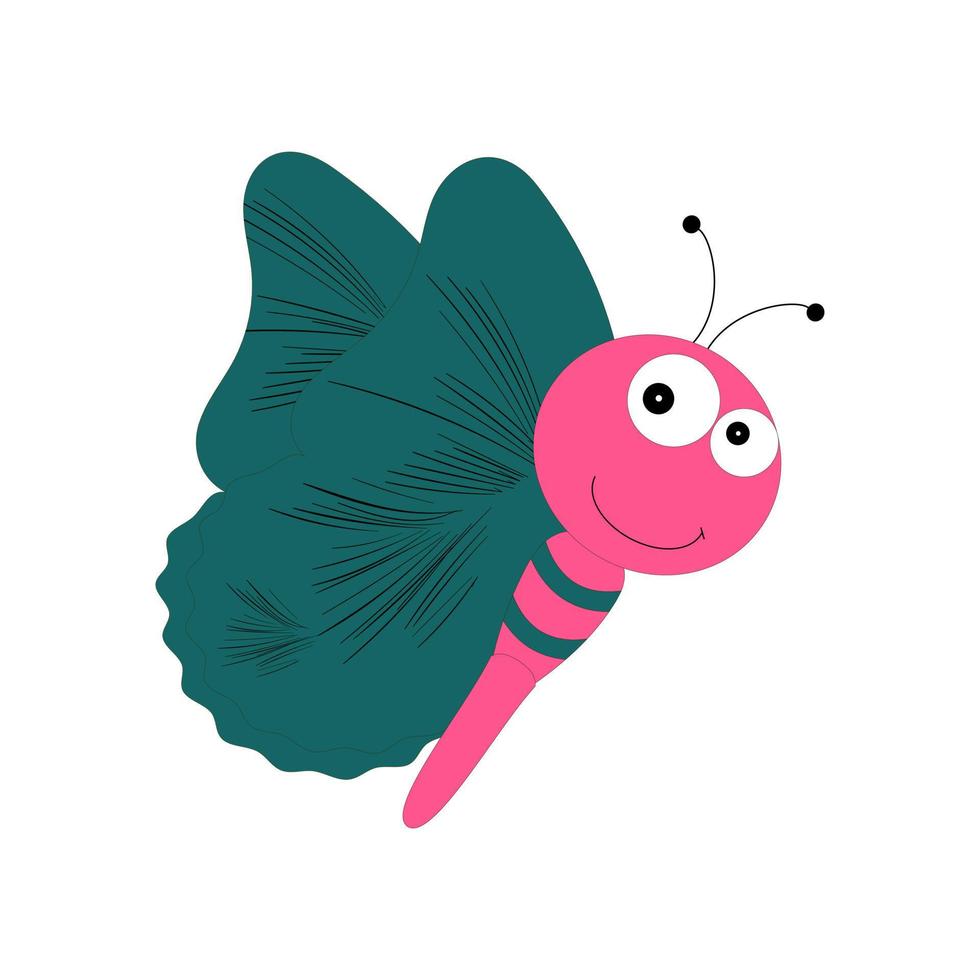 ilustración de mariposa de dibujos animados. lindo personaje sonriente para el diseño infantil. ilustración vectorial plana aislada en un fondo blanco. vector