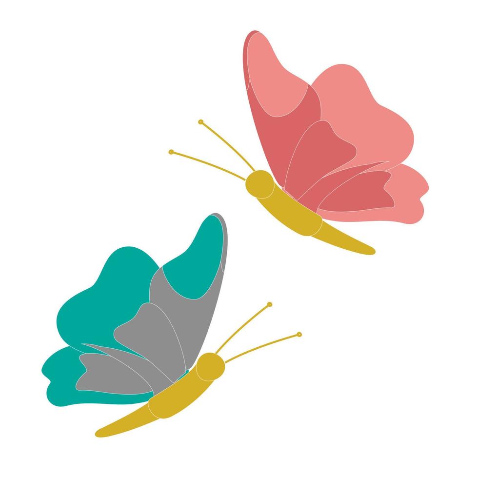 conjunto de mariposas de diferentes colores y formas aisladas sobre fondo blanco. hermosos insectos voladores. ilustración vectorial en estilo plano de dibujos animados. vector