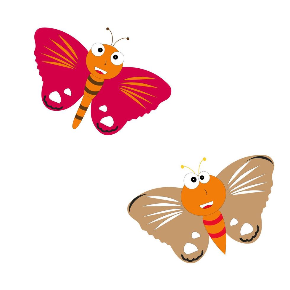 ilustración de mariposa de dibujos animados. lindo personaje sonriente para el diseño infantil. ilustración vectorial plana aislada en un fondo blanco. vector