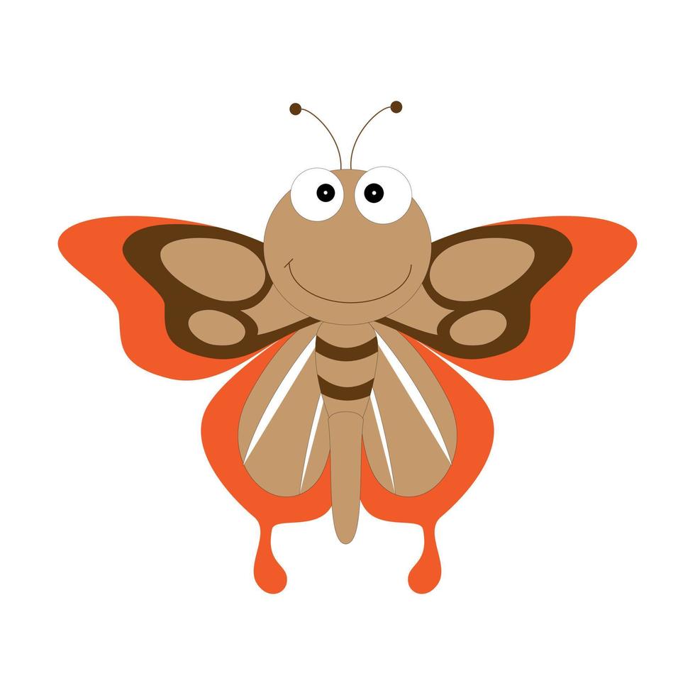 Cartoon butterfly illustration. Cute smiling character for childish design. Flat vector illustration isolated on a white background.