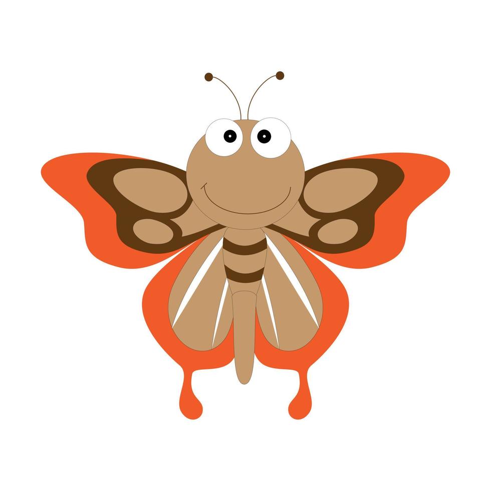 ilustración de mariposa de dibujos animados. lindo personaje sonriente para el diseño infantil. ilustración vectorial plana aislada en un fondo blanco. vector