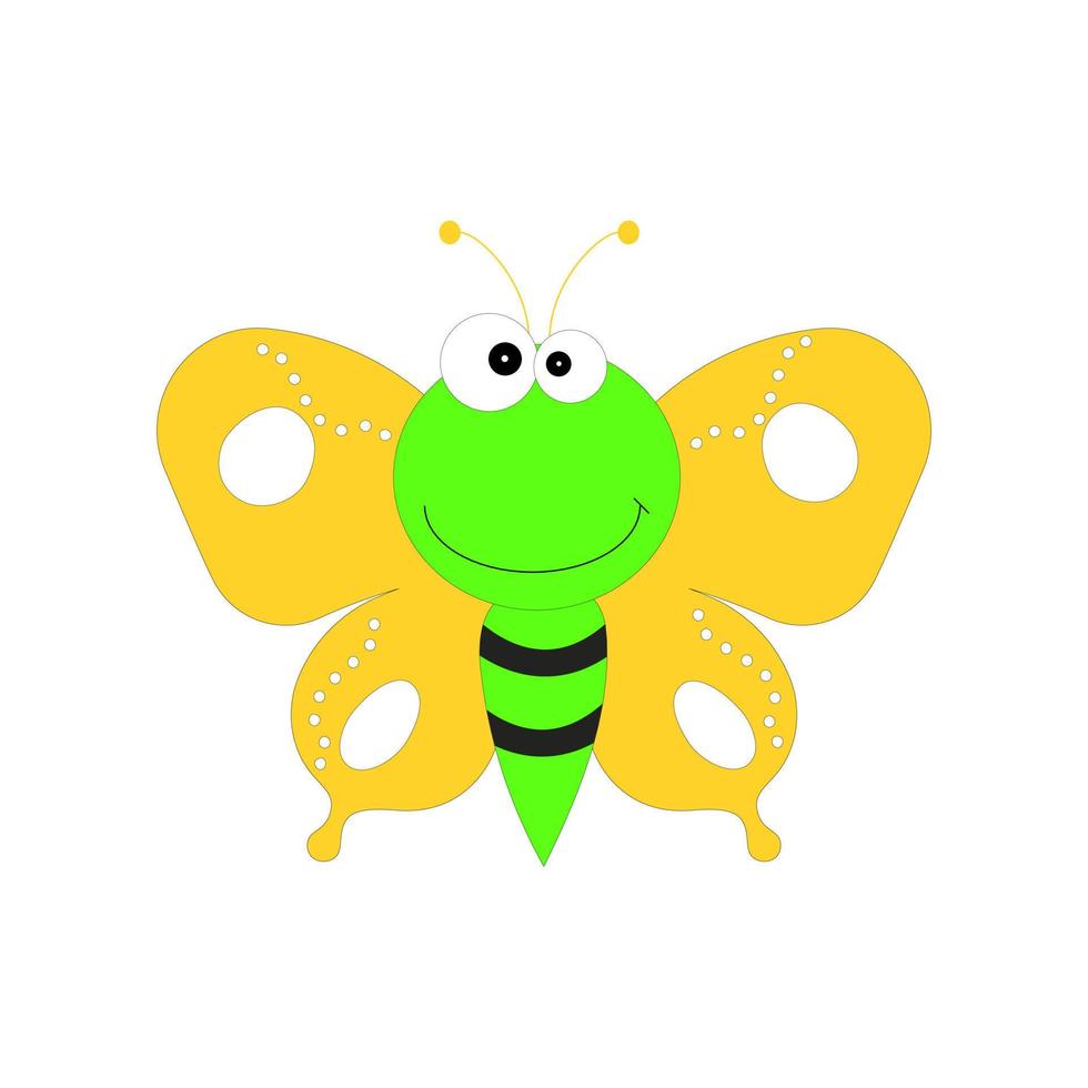 Cartoon butterfly illustration. Cute smiling character for childish design. Flat vector illustration isolated on a white background.