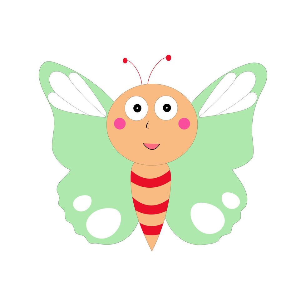 Cartoon butterfly illustration. Cute smiling character for childish design. Flat vector illustration isolated on a white background.