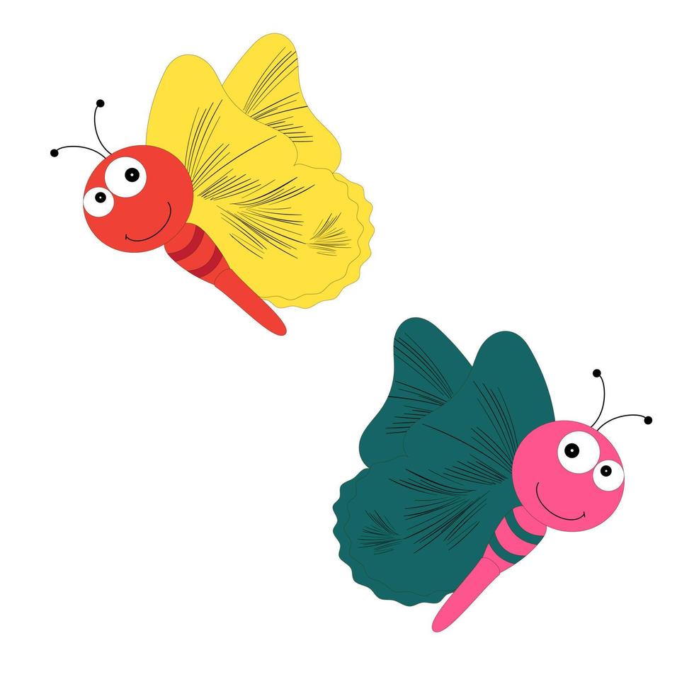 ilustración de mariposa de dibujos animados. lindo personaje sonriente para el diseño infantil. ilustración vectorial plana aislada en un fondo blanco. vector