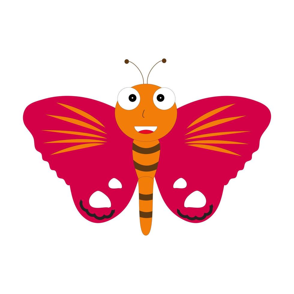 Cartoon butterfly illustration. Cute smiling character for childish design. Flat vector illustration isolated on a white background.