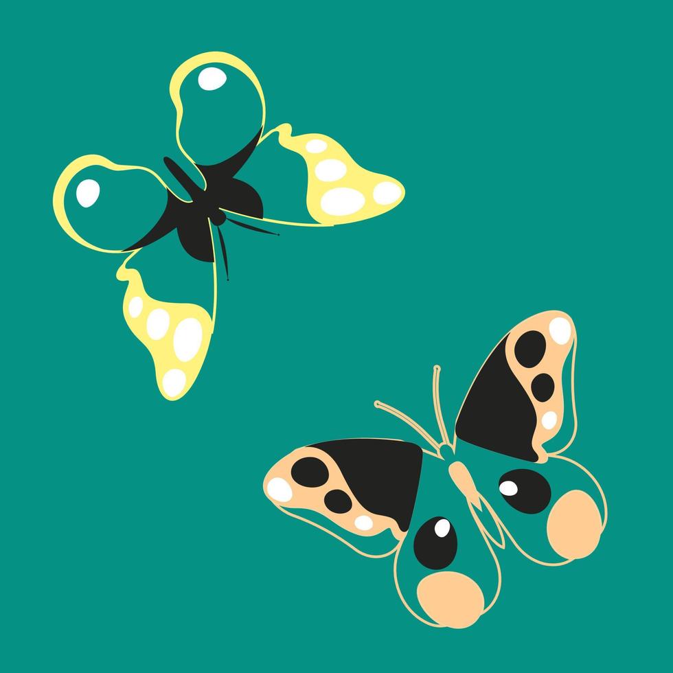 conjunto de mariposas de diferentes colores y formas aisladas sobre fondo blanco. hermosos insectos voladores. ilustración vectorial en estilo plano de dibujos animados. vector