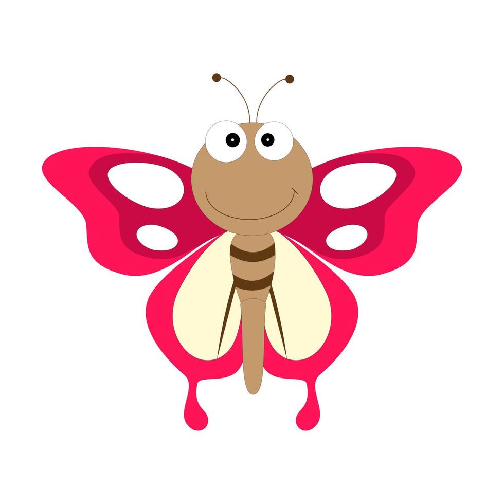Cartoon butterfly illustration. Cute smiling character for childish design. Flat vector illustration isolated on a white background.