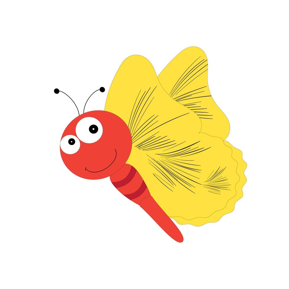 ilustración de mariposa de dibujos animados. lindo personaje sonriente para el diseño infantil. ilustración vectorial plana aislada en un fondo blanco. vector