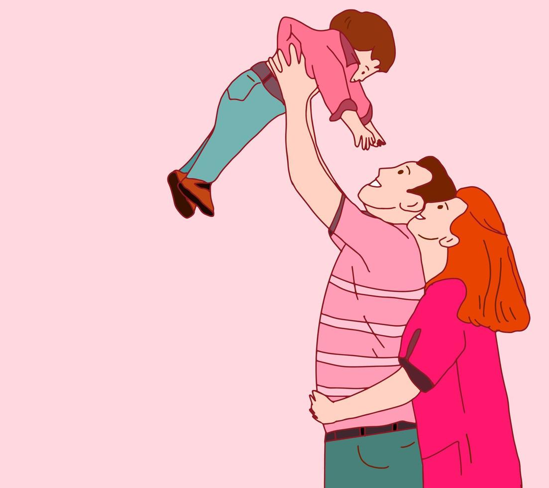 dibujo de dibujos animados de familia, hombre, mujer y niño vector