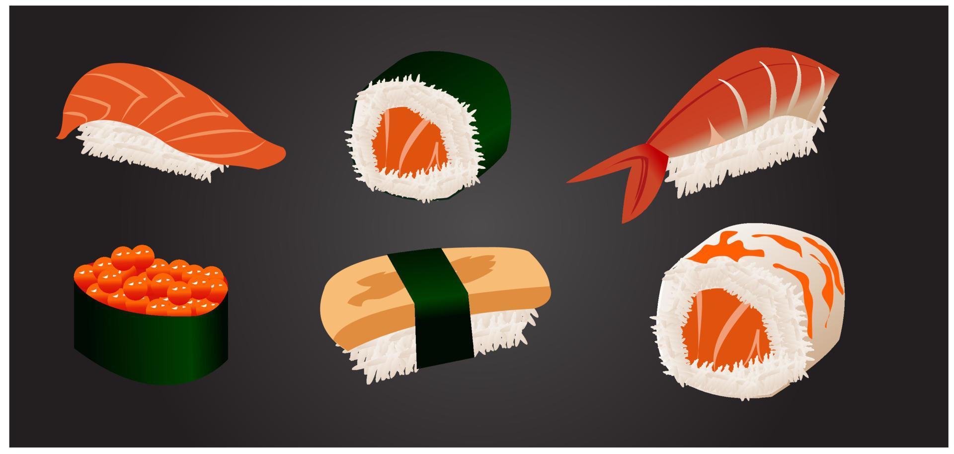 establecer sushi delicioso japón vector