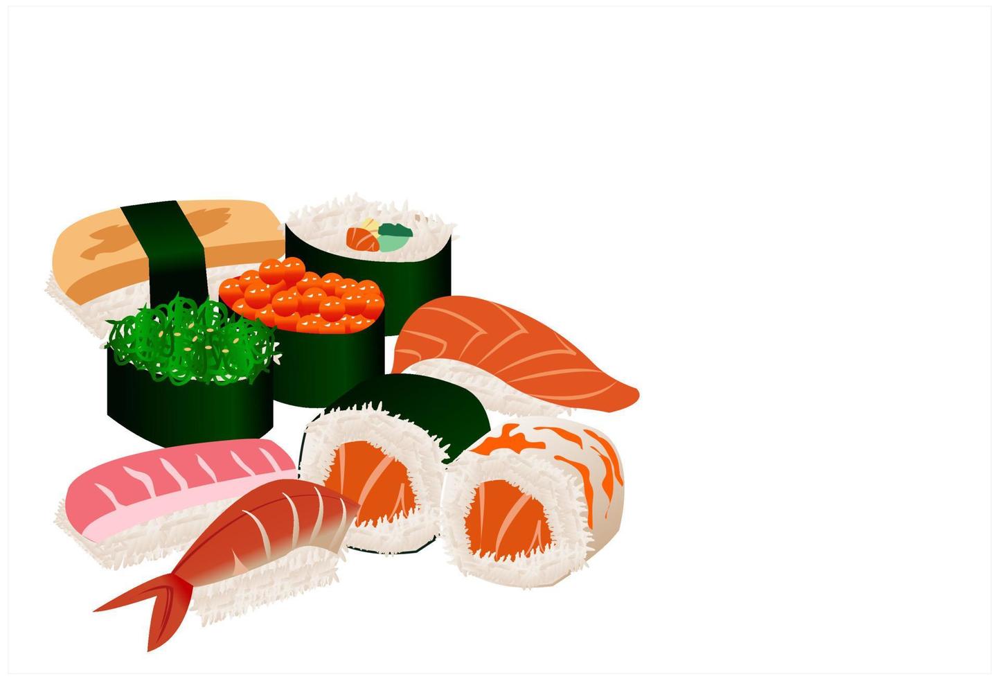 set sushi delicious japan vector