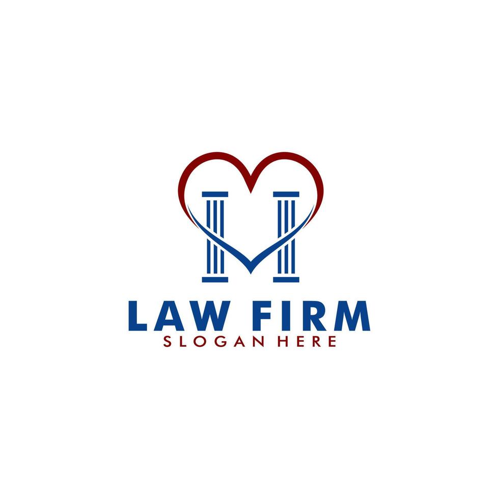 Law logo design, justice and heart logo vector