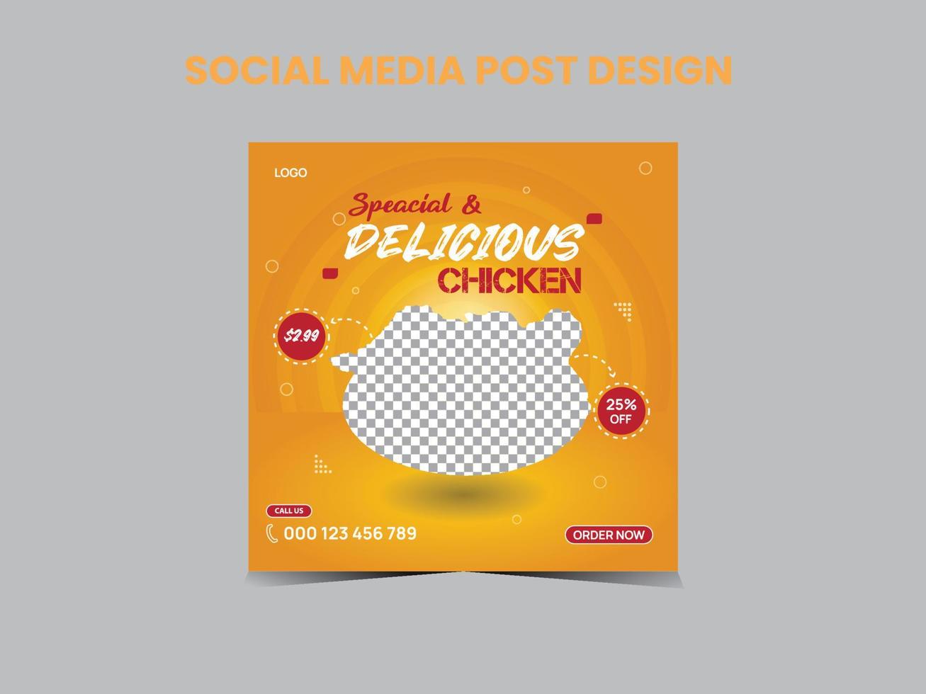 delicioso diseño de publicación en redes sociales de pollo vector