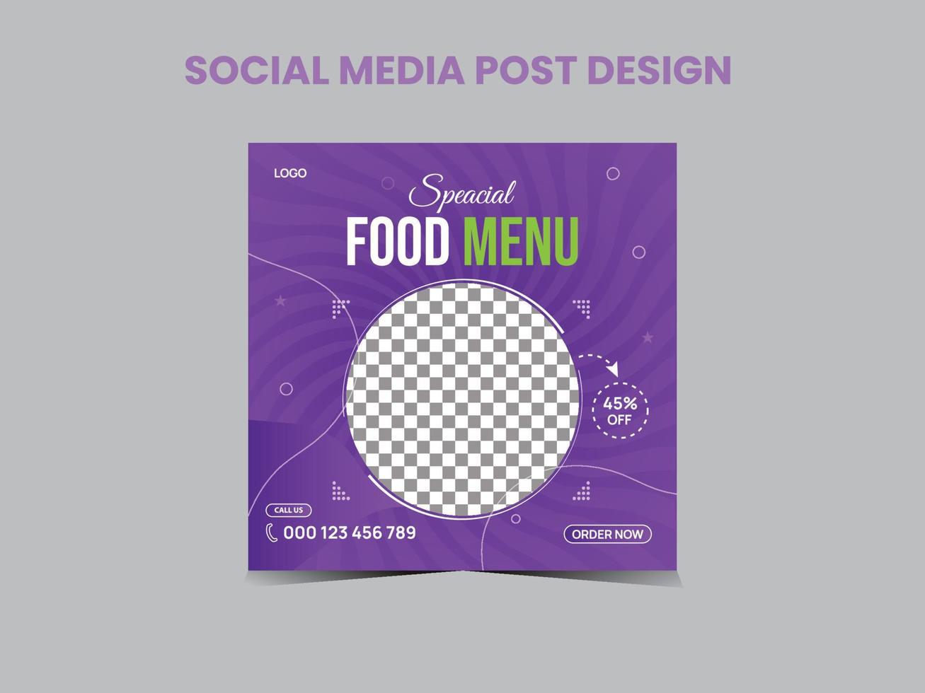 menú de comida diseño de publicaciones en redes sociales vector