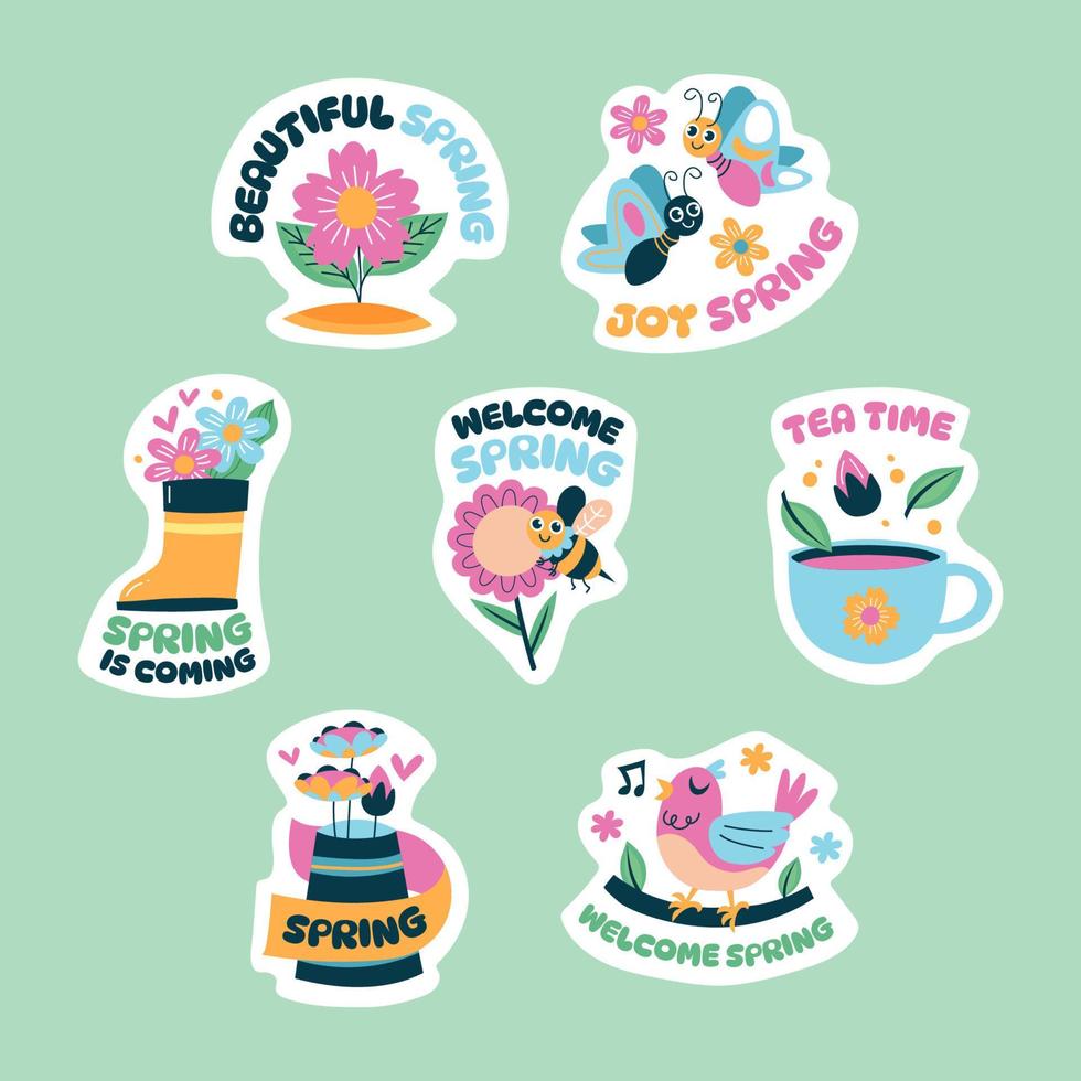 Handdrawn Spring Sticker Pack vector