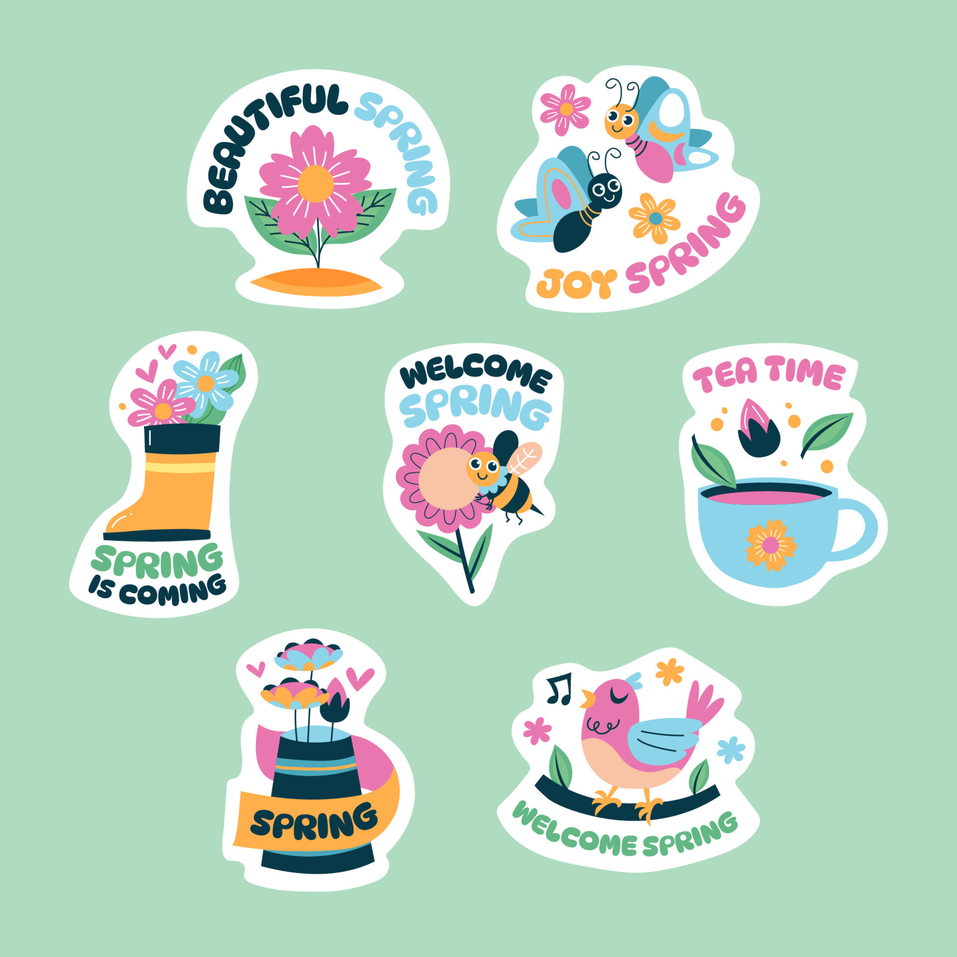 Handdrawn Spring Sticker Pack 18725387 Vector Art at Vecteezy