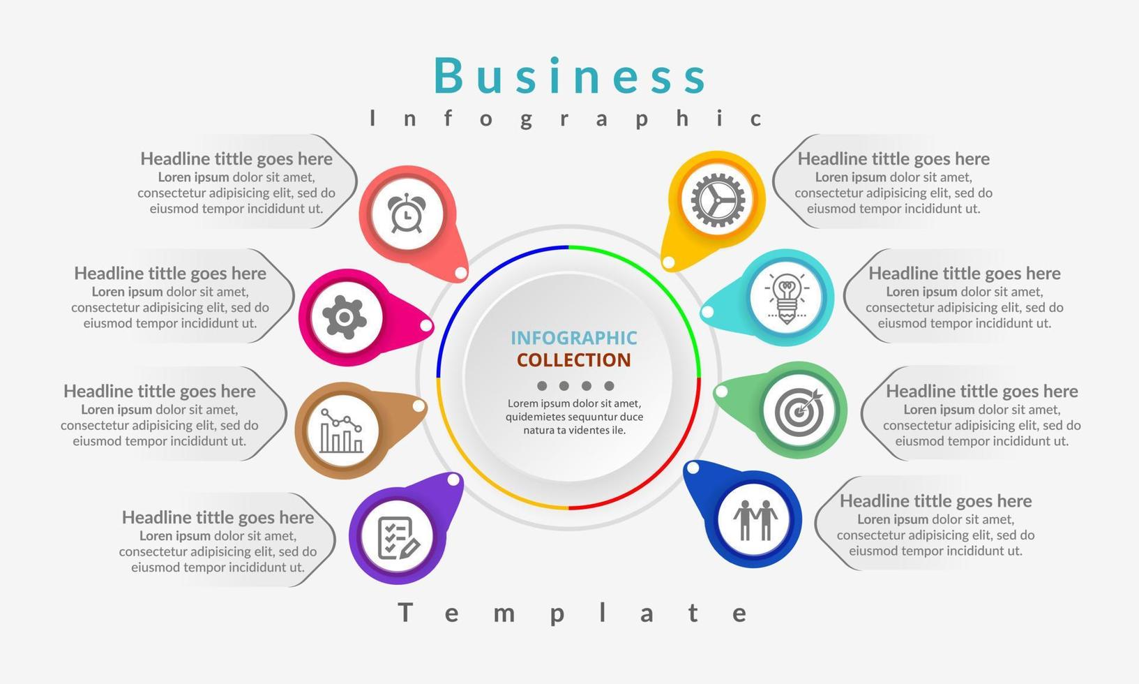 diseño de plantilla de infografía empresarial. infografía de diagrama de círculo realista. visualización de gráficos de informes anuales de negocios modernos. vector