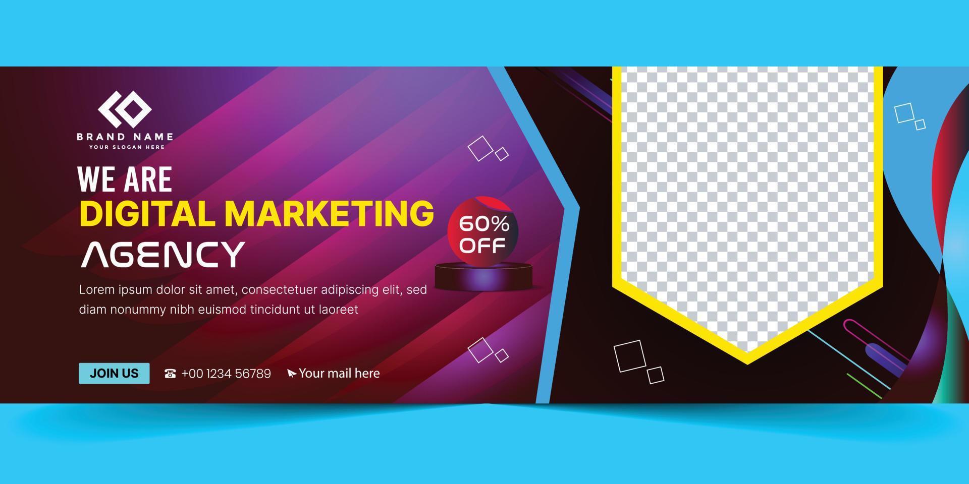 digital marketing cover banner design, social media marketing web banner. vector