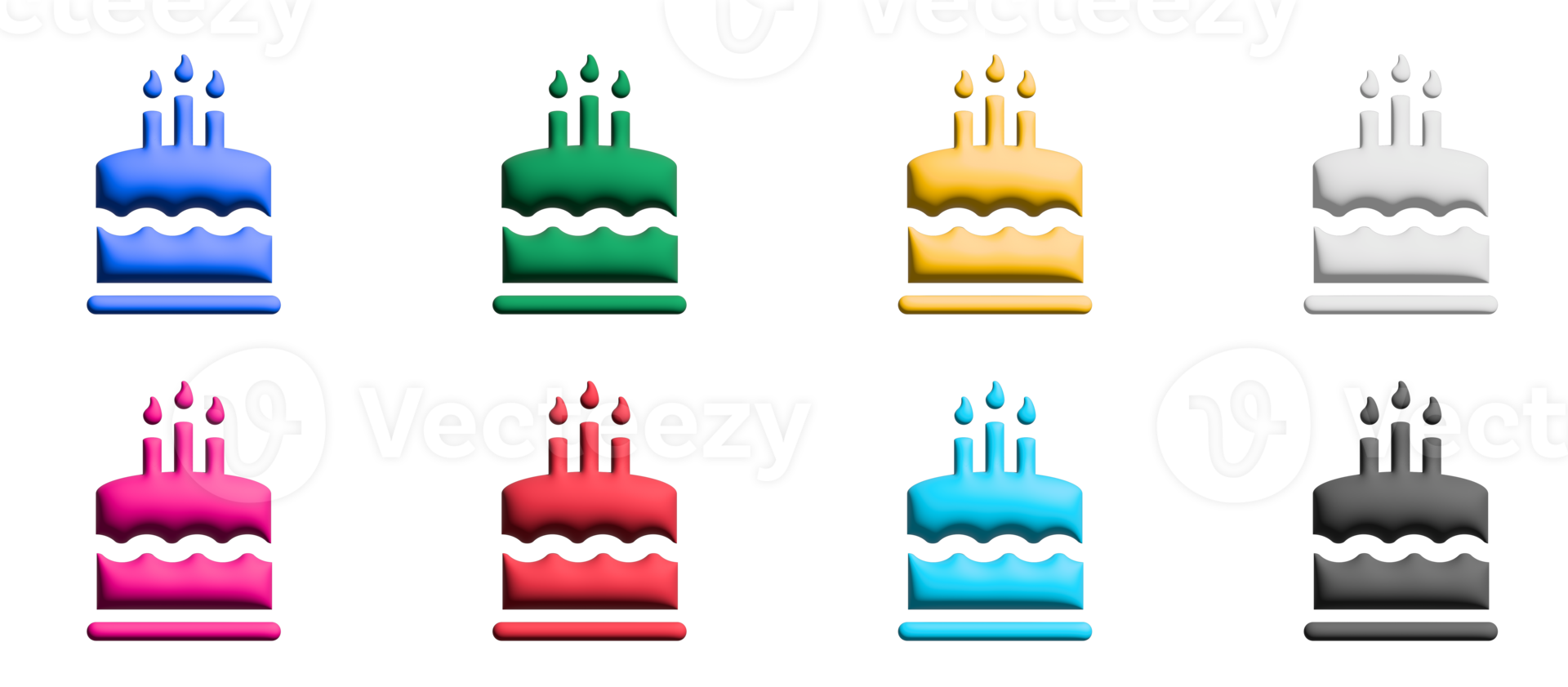 Cake icon set, colorful symbols graphic elements png