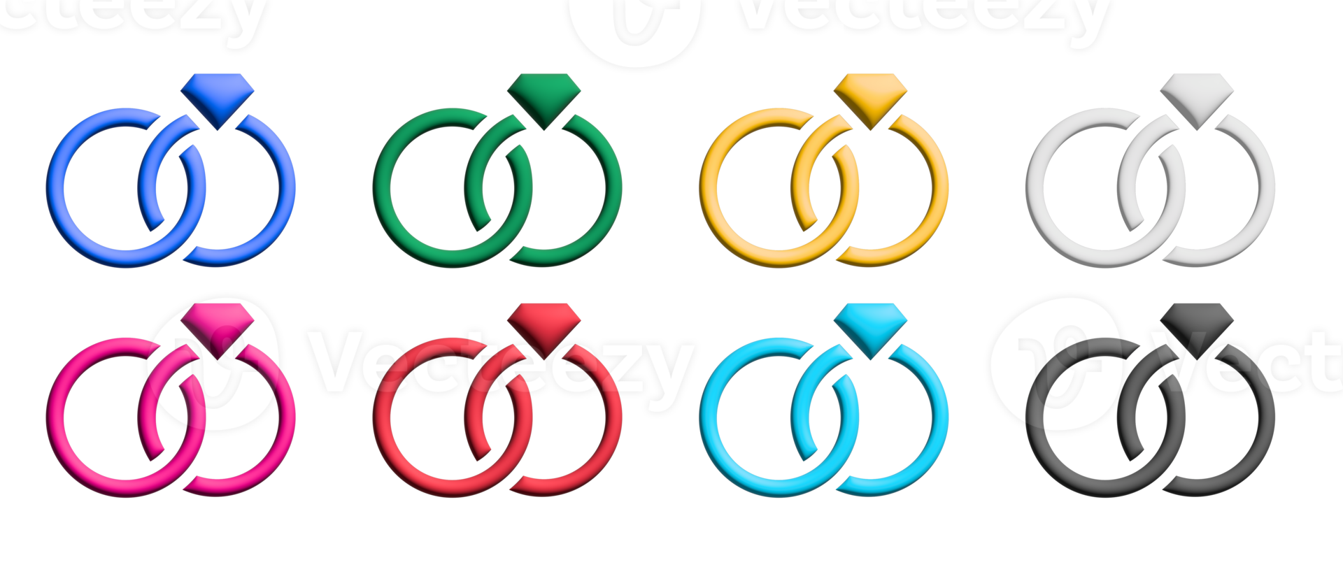 Wedding rings icon set, colorful symbols graphic elements png