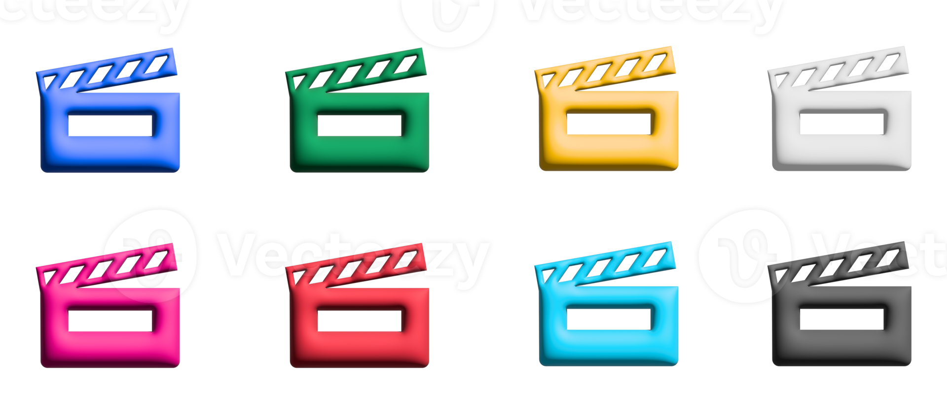 Clapper icon set, colorful symbols graphic elements png