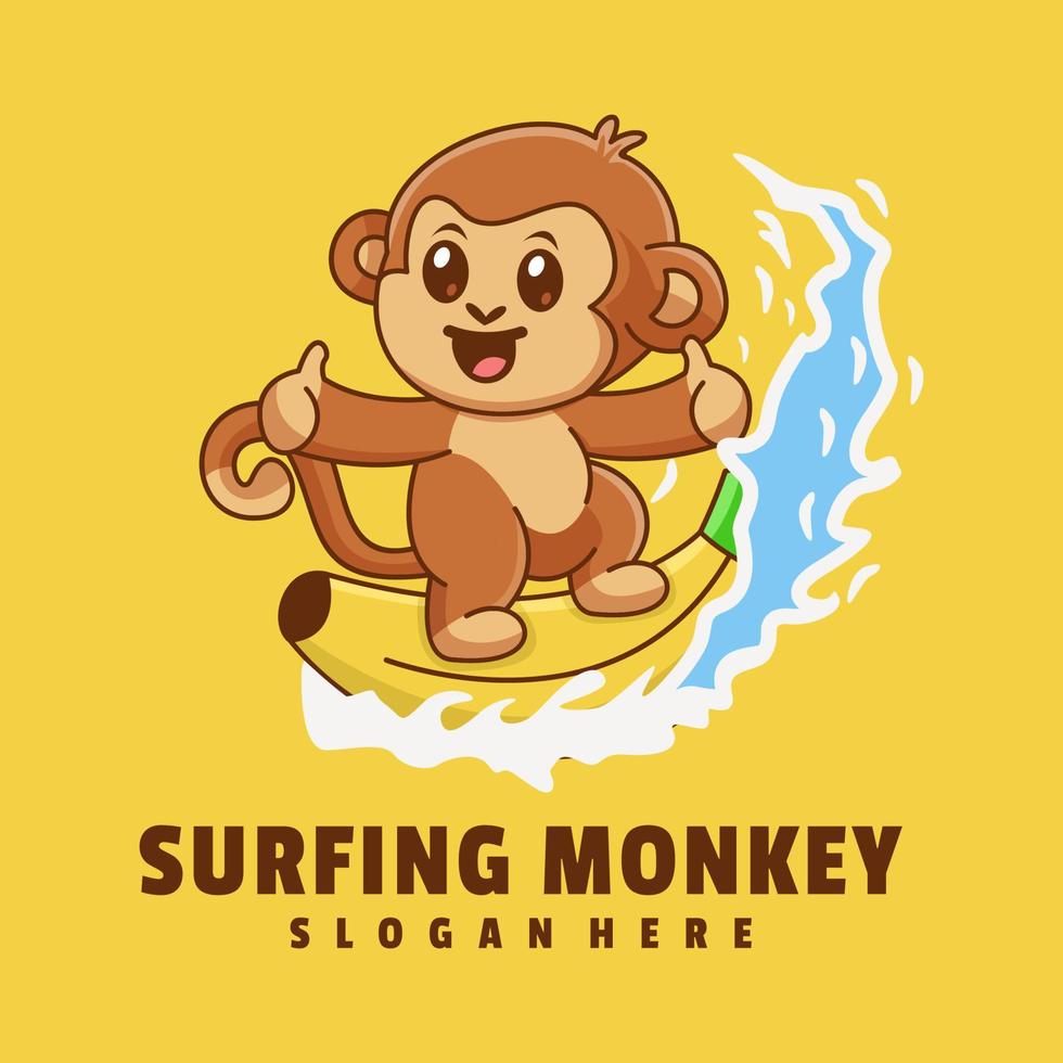 logotipo de dibujos animados de mono de surf vector