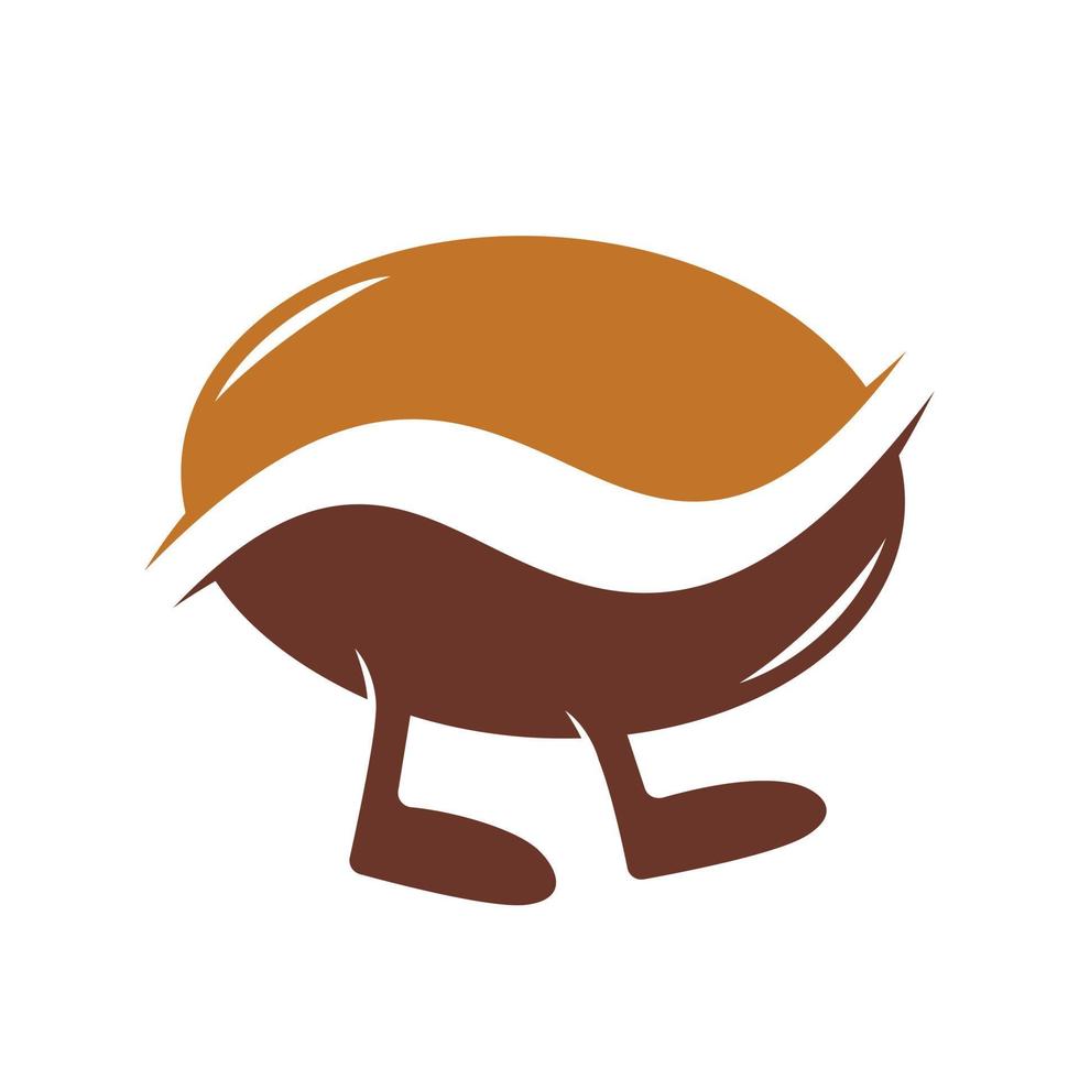 Bean Coffee Running Logo Design. Walking Coffee Logo Template. vector