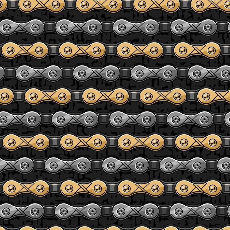 Seamless pattern with steel and gold bike chain. Horizontal regular lines. Vector illustration.