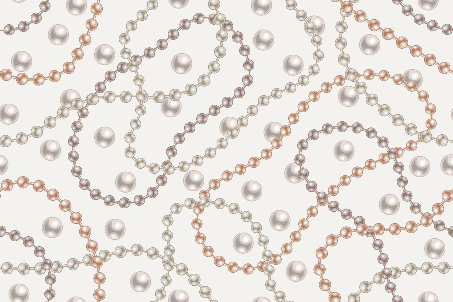 Seamless pattern with pearl beads, strings of pearls on white background. Wavy lines, classic pastel color of pearls. Vector illustration